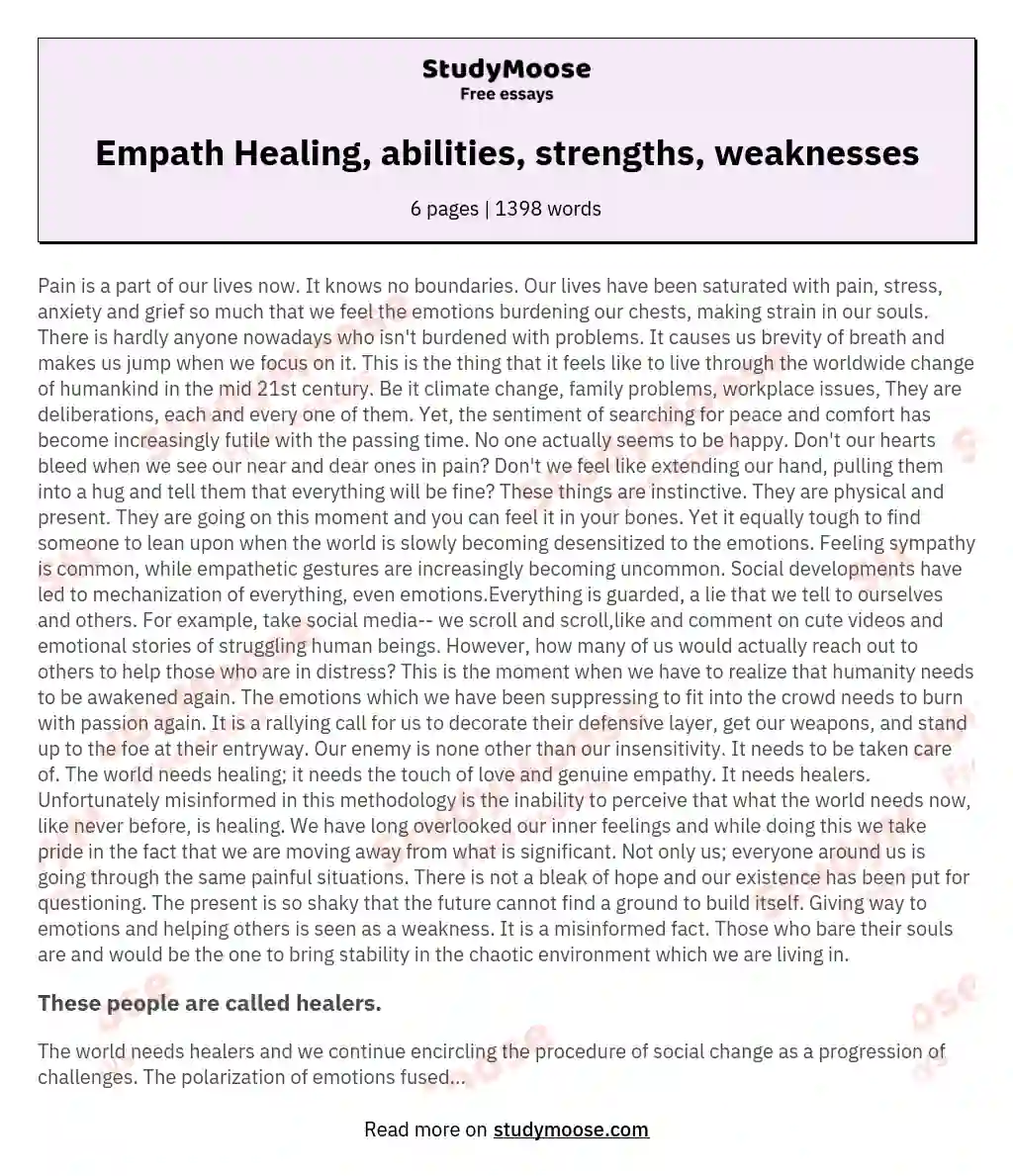 Empath Healing, abilities, strengths, weaknesses essay