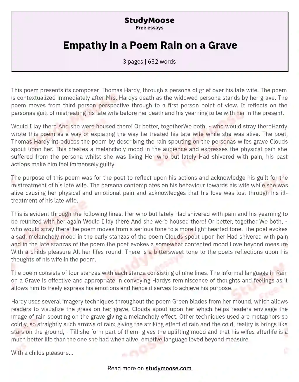 Empathy in a Poem Rain on a Grave essay