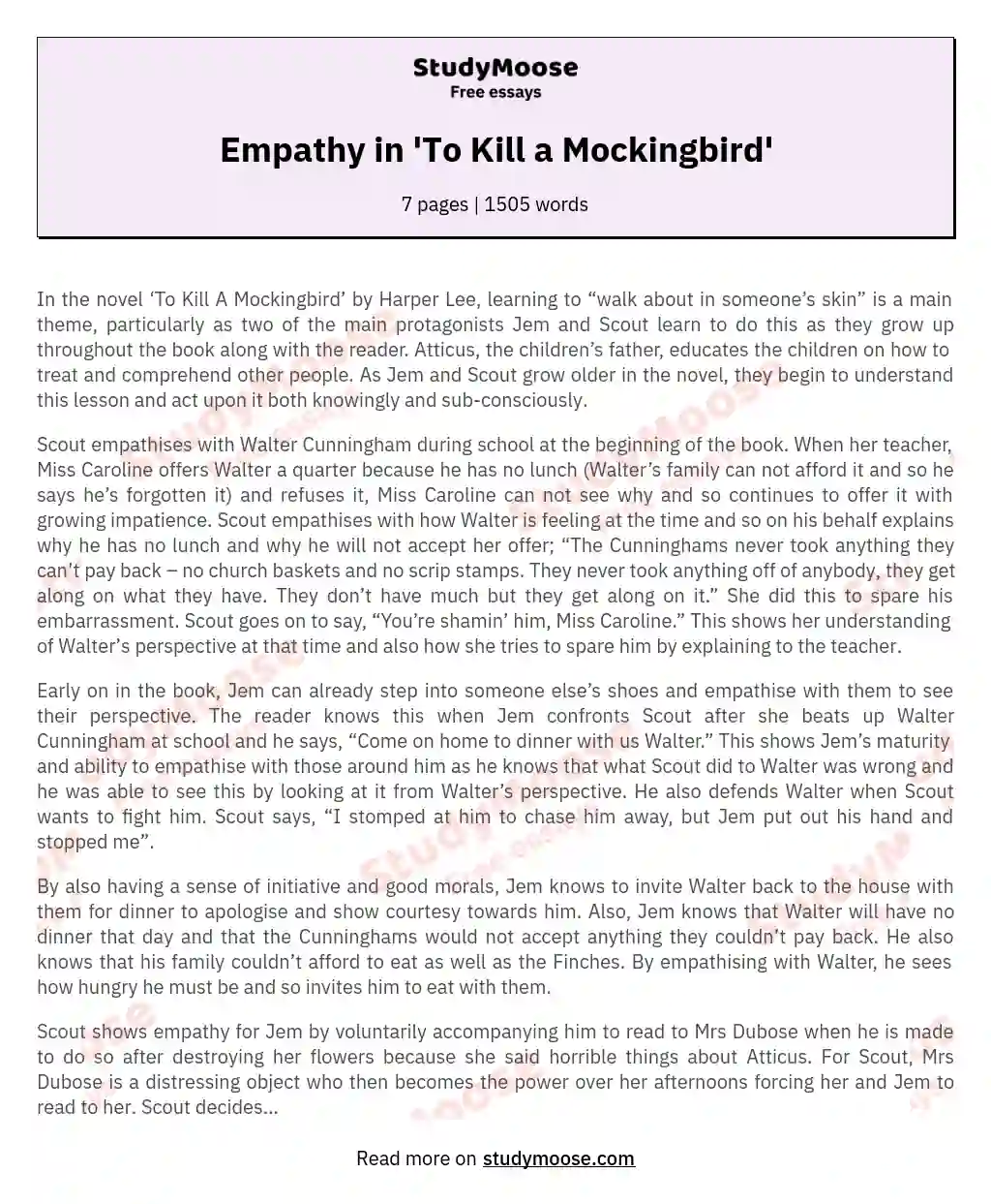Empathy in 'To Kill a Mockingbird' essay