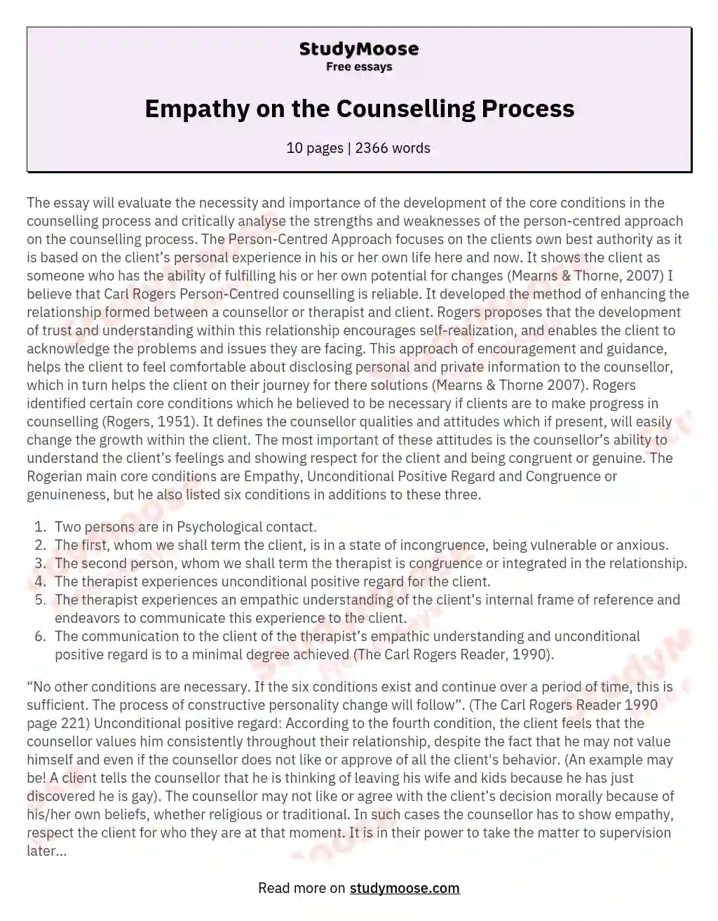Empathy on the Counselling Process essay