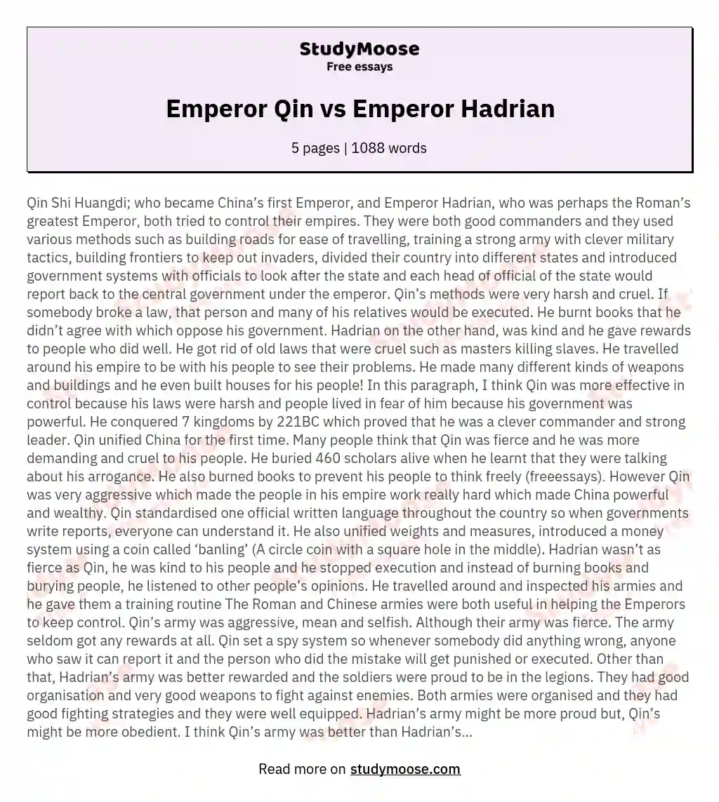 Emperor Qin vs Emperor Hadrian