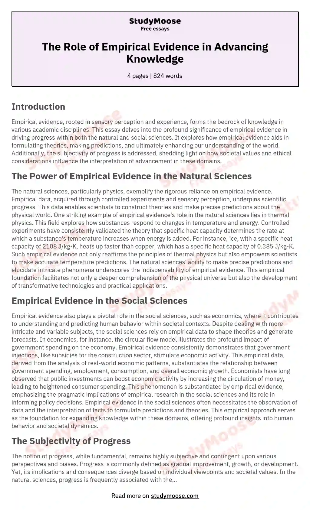 The Role of Empirical Evidence in Advancing Knowledge essay