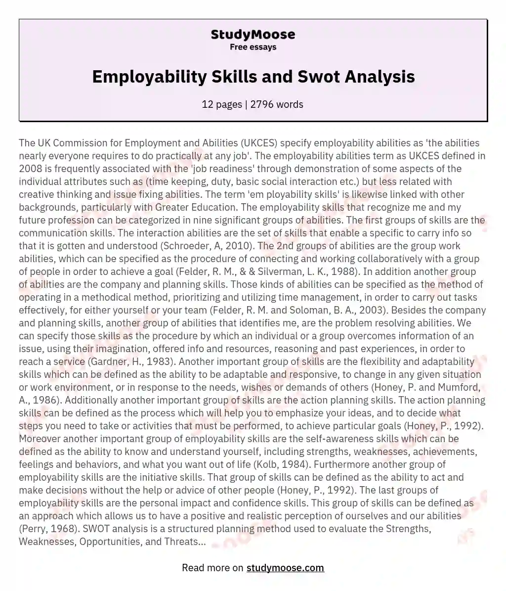 Employability Skills and Swot Analysis