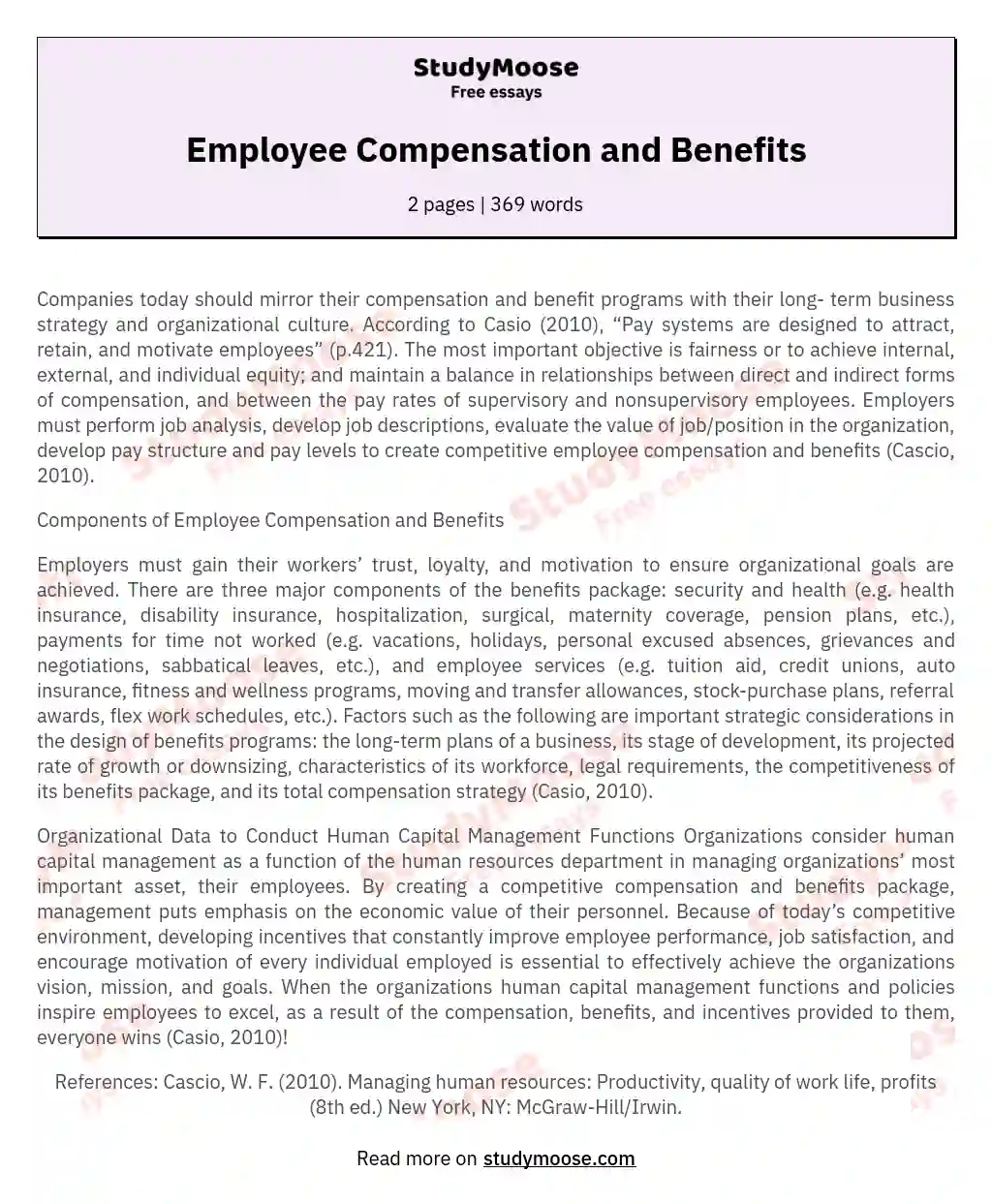 Employee Compensation and Benefits essay