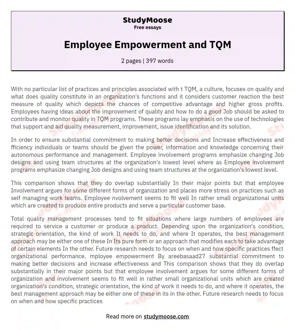 Employee Empowerment and TQM essay