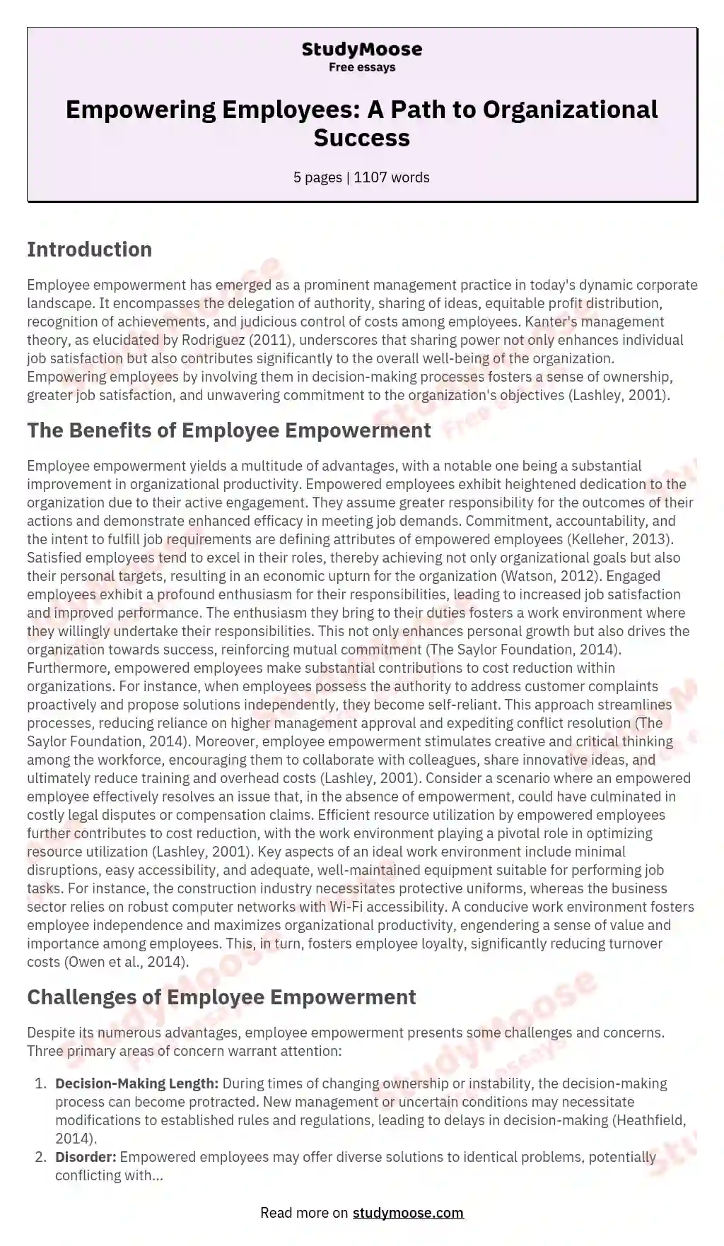 Empowering Employees: A Path to Organizational Success essay