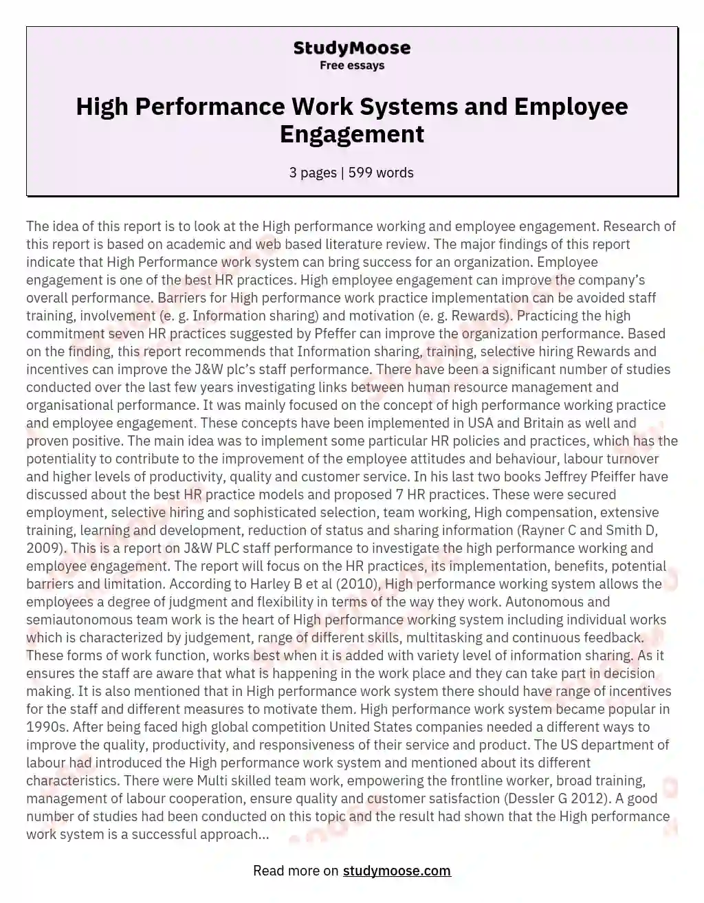 High Performance Work Systems and Employee Engagement essay