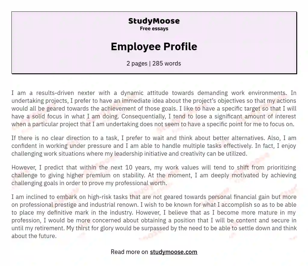 Employee Profile essay