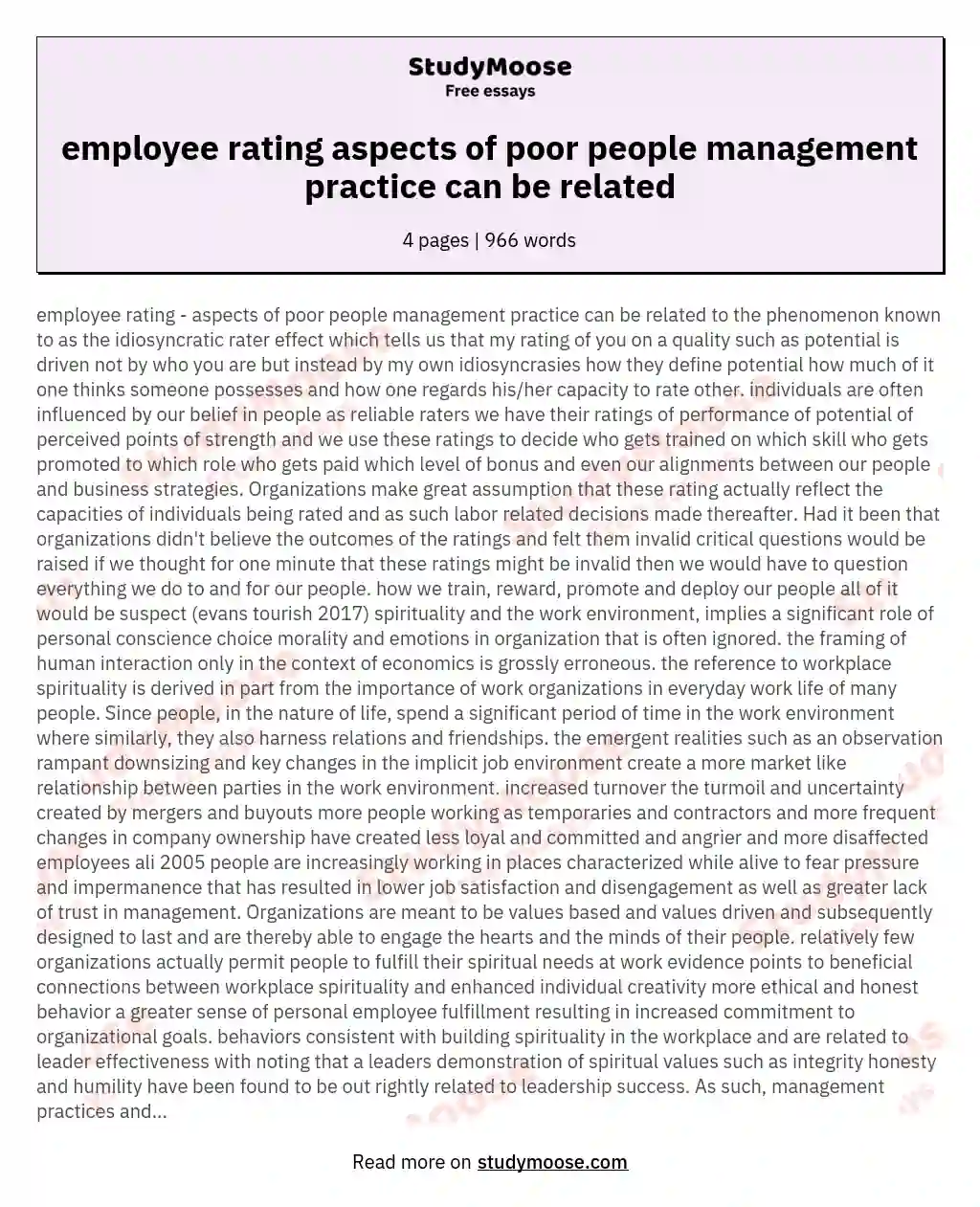 employee rating aspects of poor people management practice can be related essay