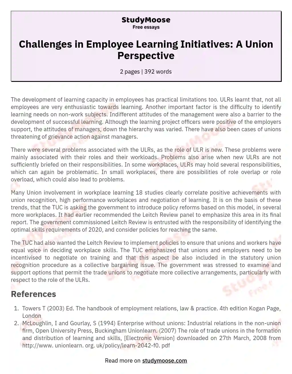 Challenges in Employee Learning Initiatives: A Union Perspective essay
