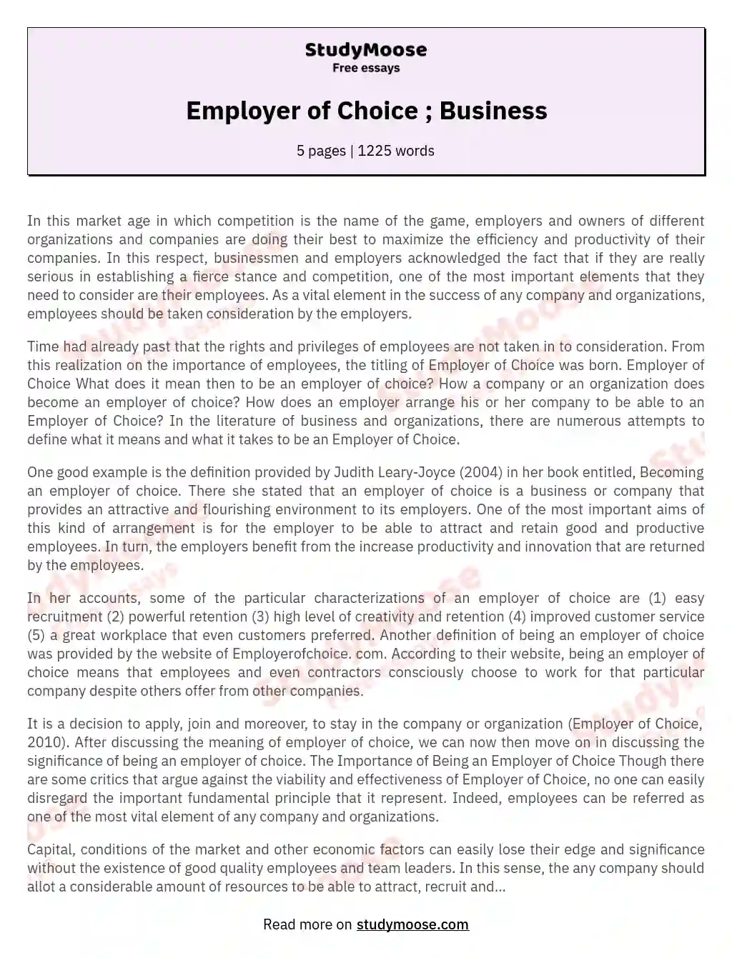Employer of Choice ; Business essay