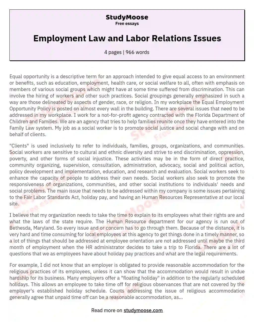 Employment Law and Labor Relations Issues