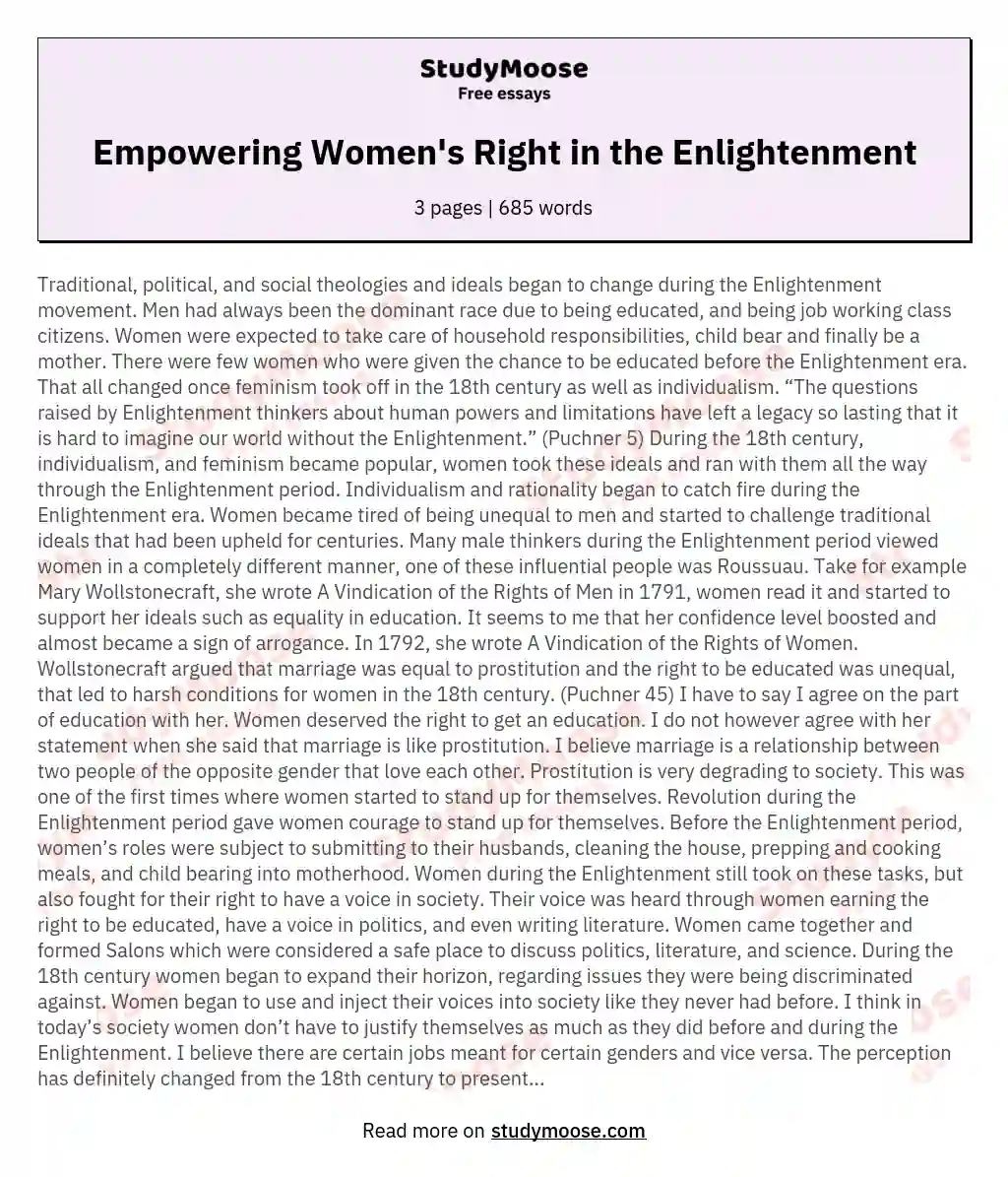Empowering Women's Right in the Enlightenment essay