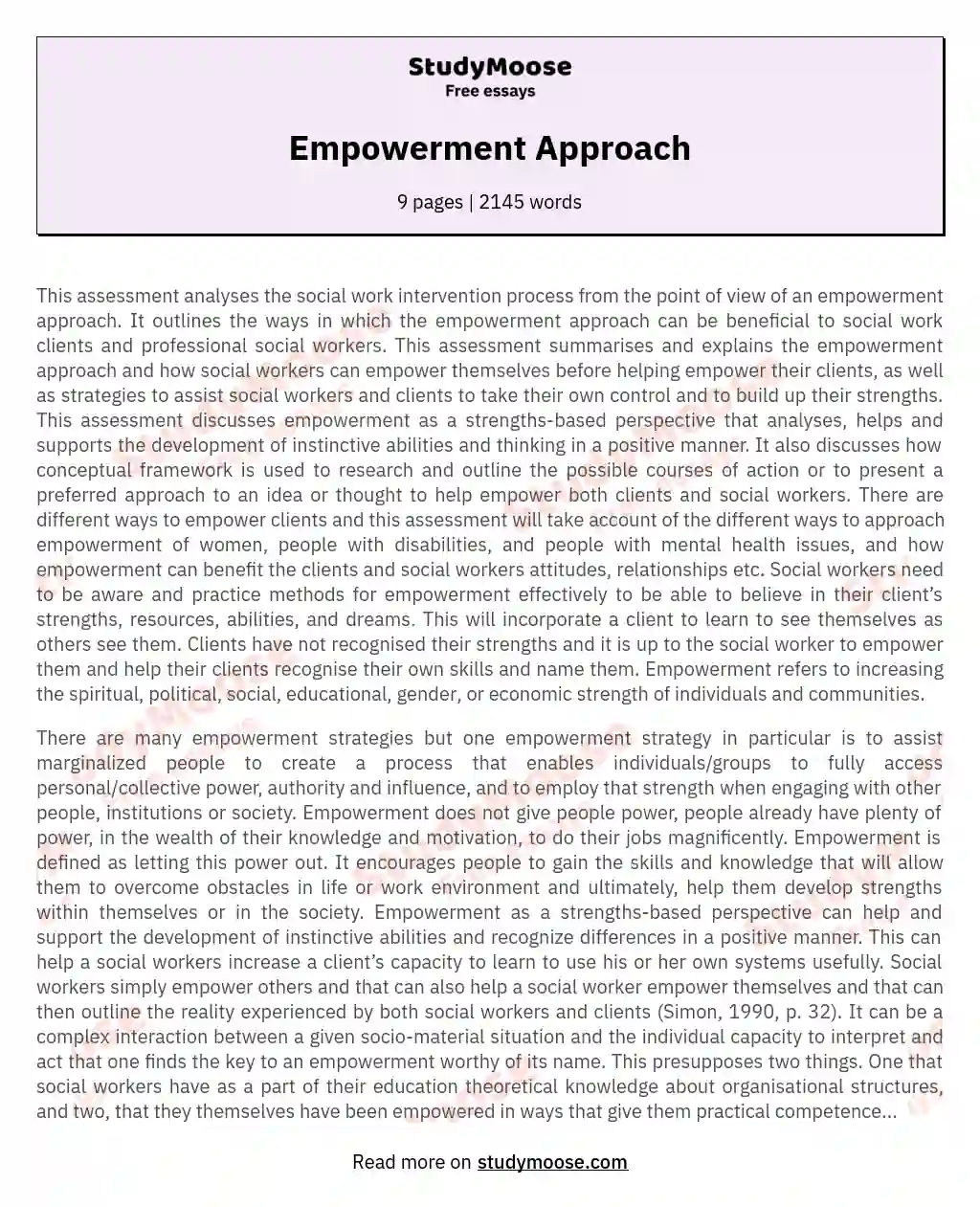 Empowerment Approach essay