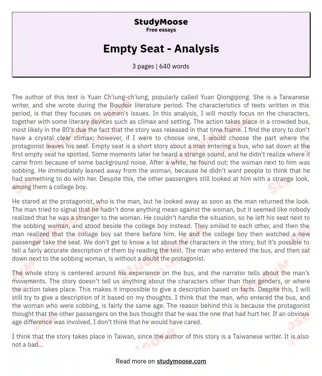 Empty Seat - Analysis essay