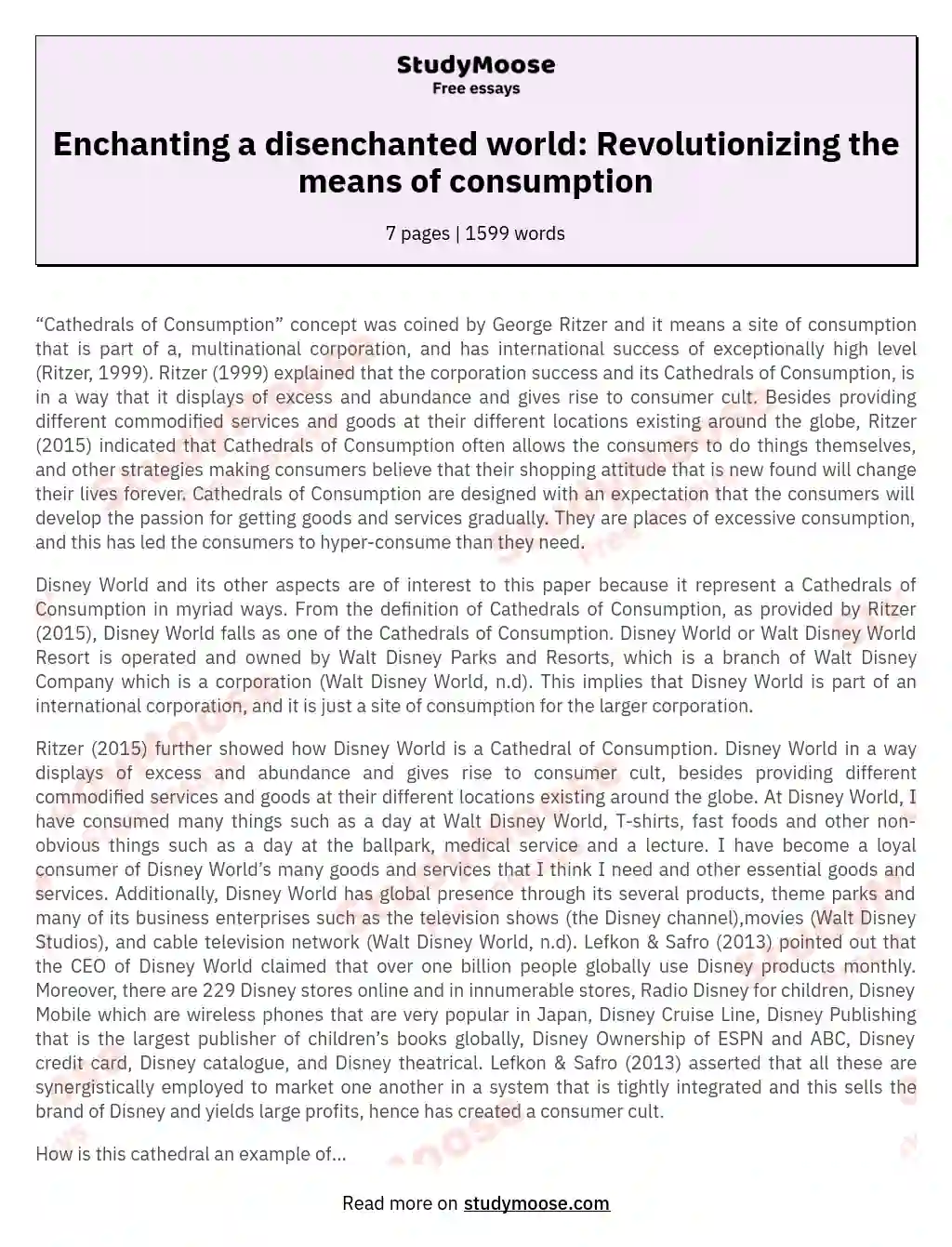 Enchanting a disenchanted world: Revolutionizing the means of consumption essay