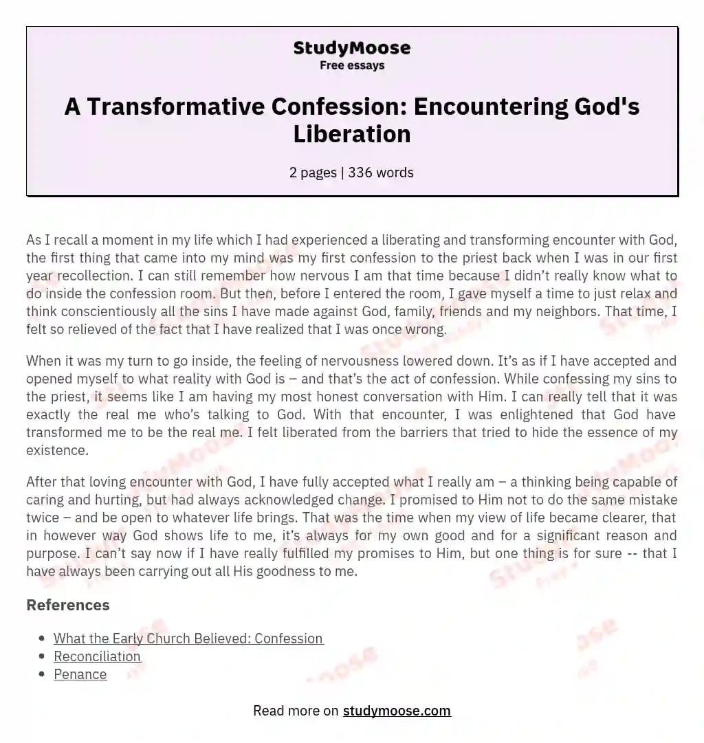 A Transformative Confession: Encountering God's Liberation essay