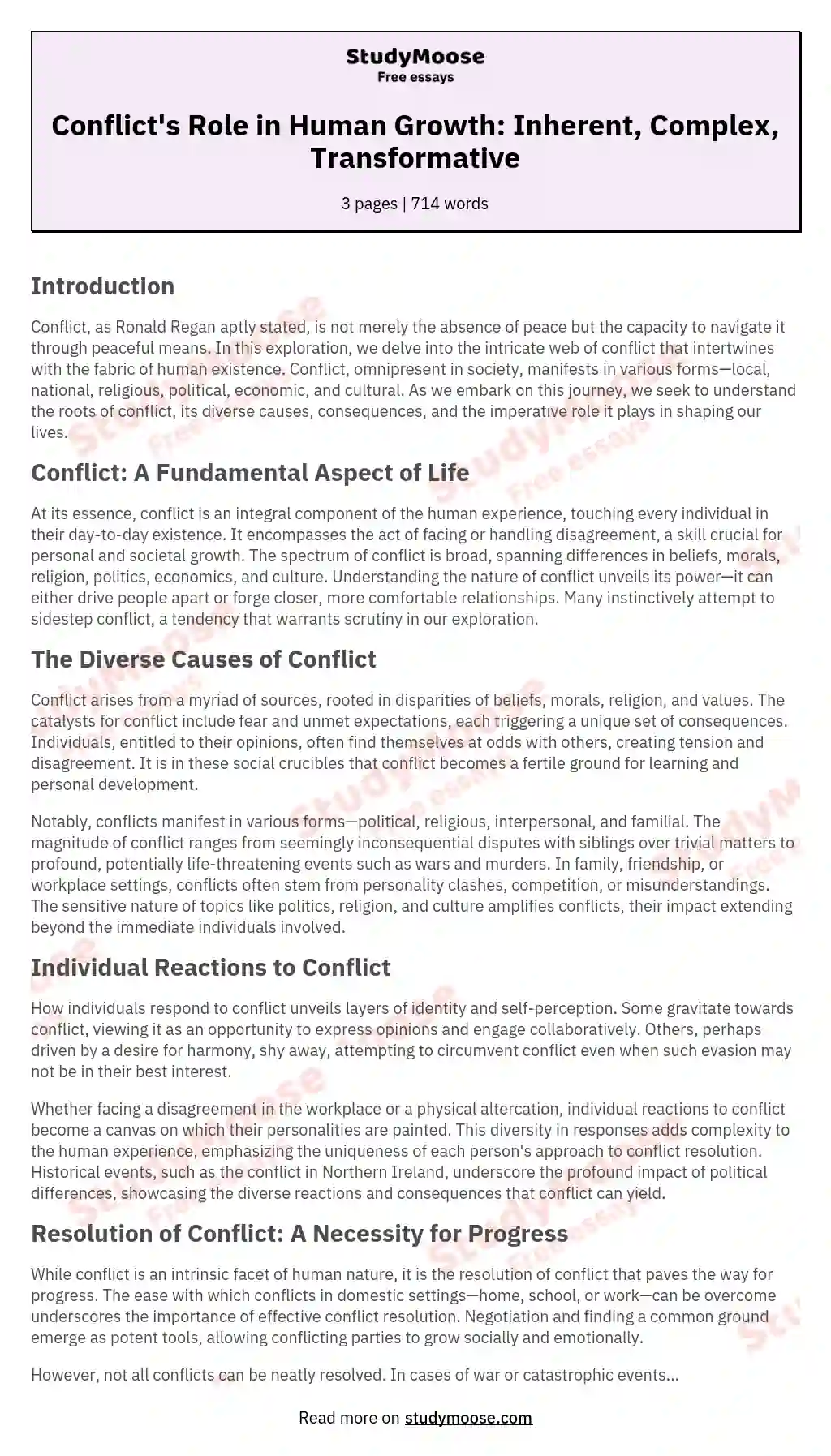Conflict's Role in Human Growth: Inherent, Complex, Transformative essay