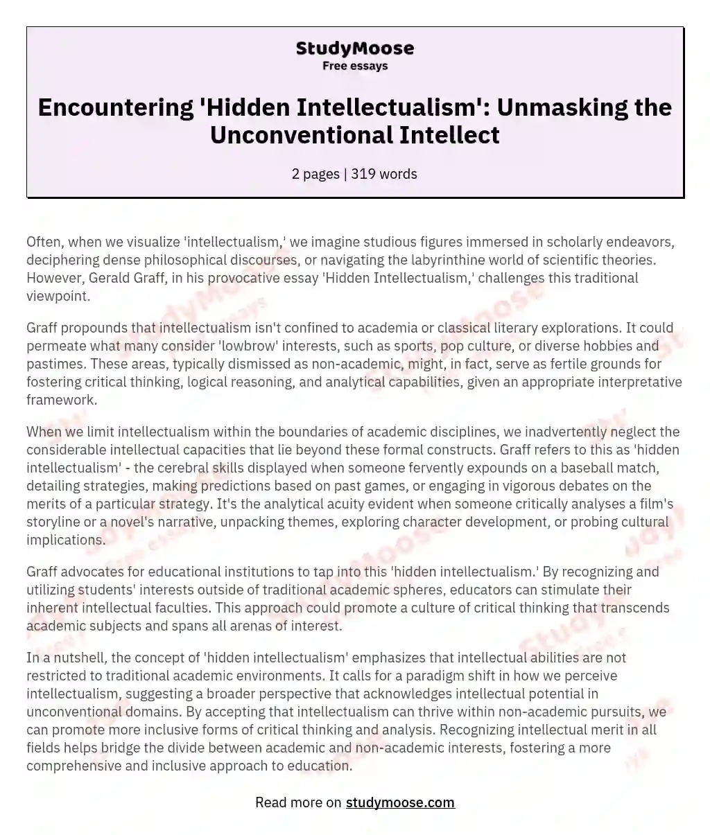 Encountering 'Hidden Intellectualism': Unmasking the Unconventional Intellect essay