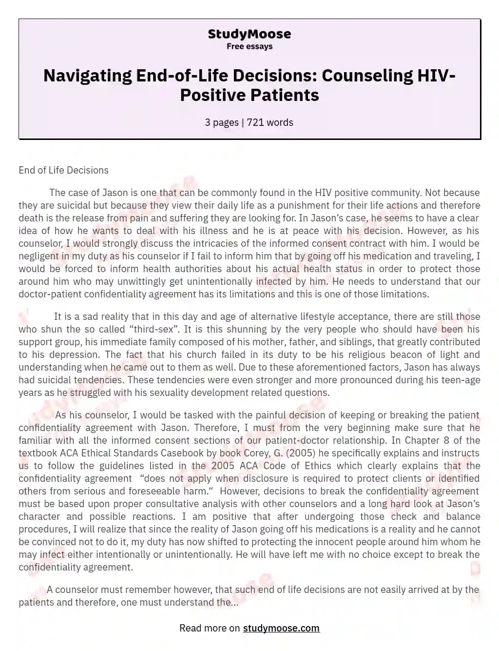 Navigating End-of-Life Decisions: Counseling HIV-Positive Patients essay