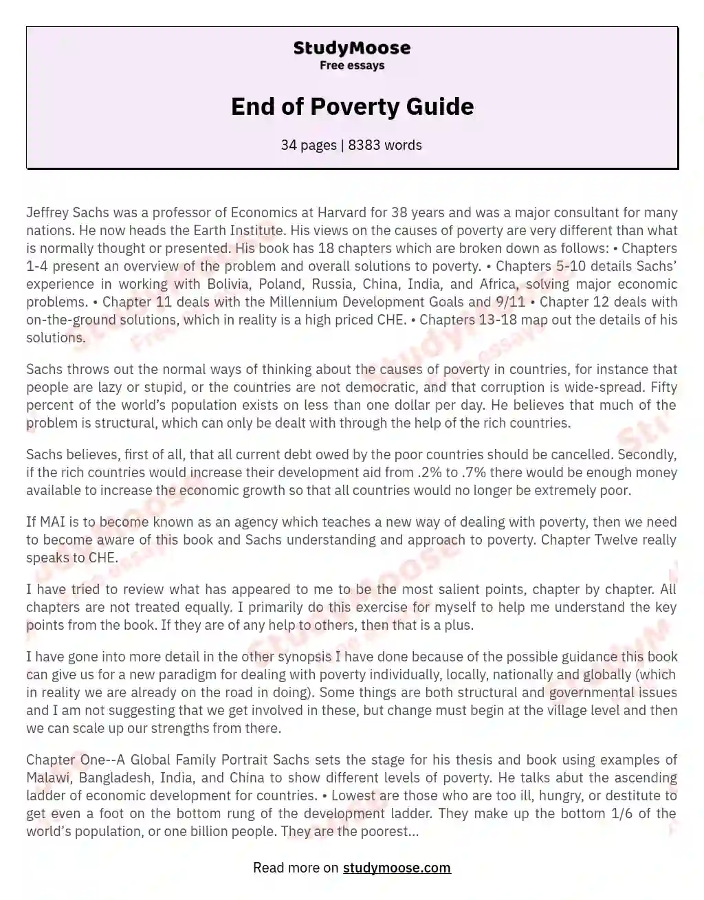 End of Poverty Guide essay