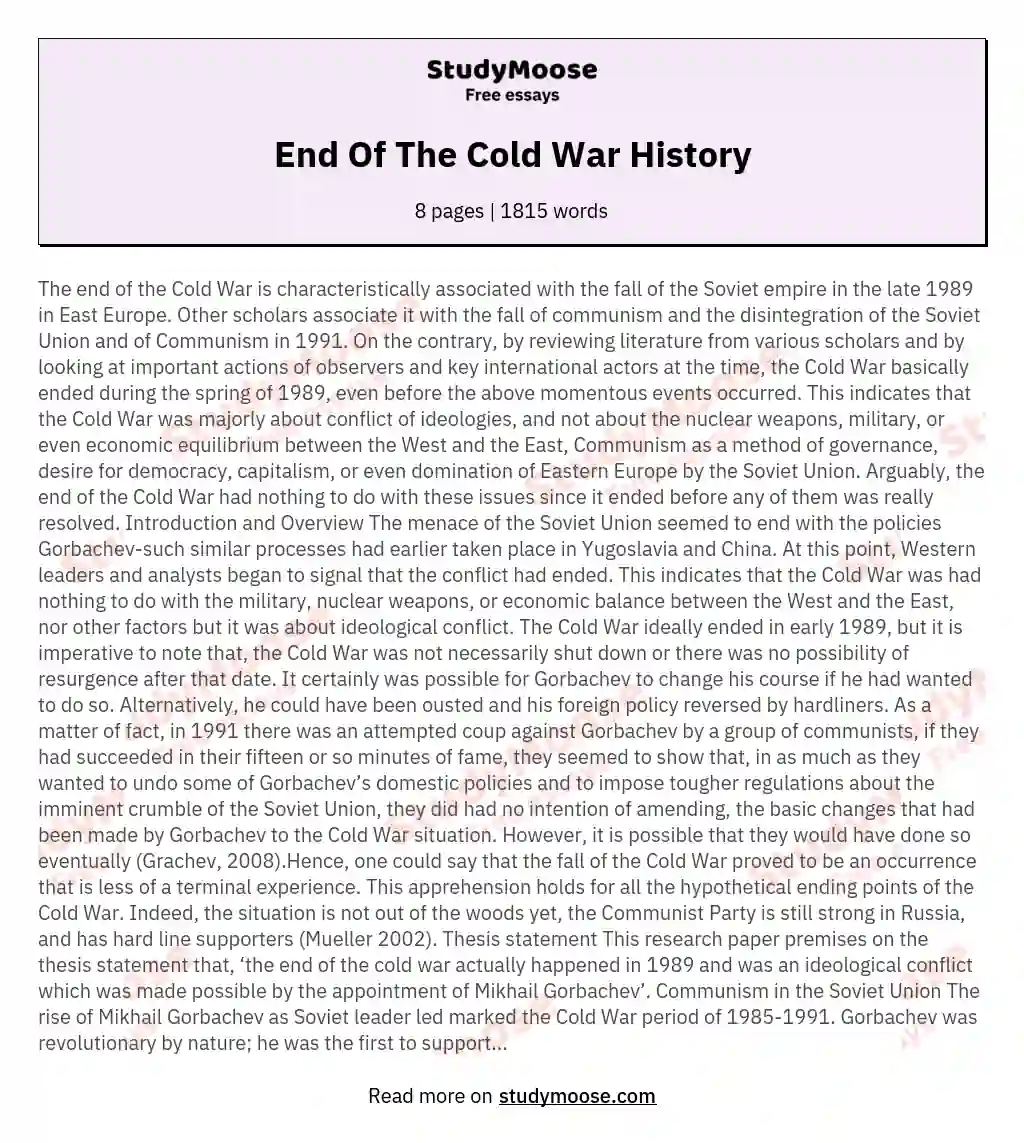 End Of The Cold War History essay