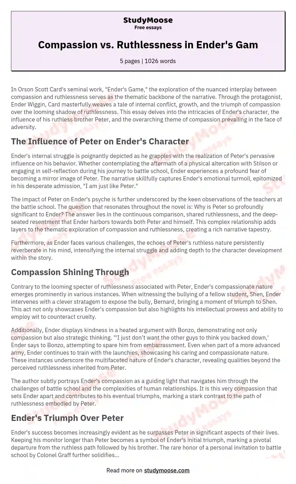 Ender Book Report Compassion vs Ruthlessness