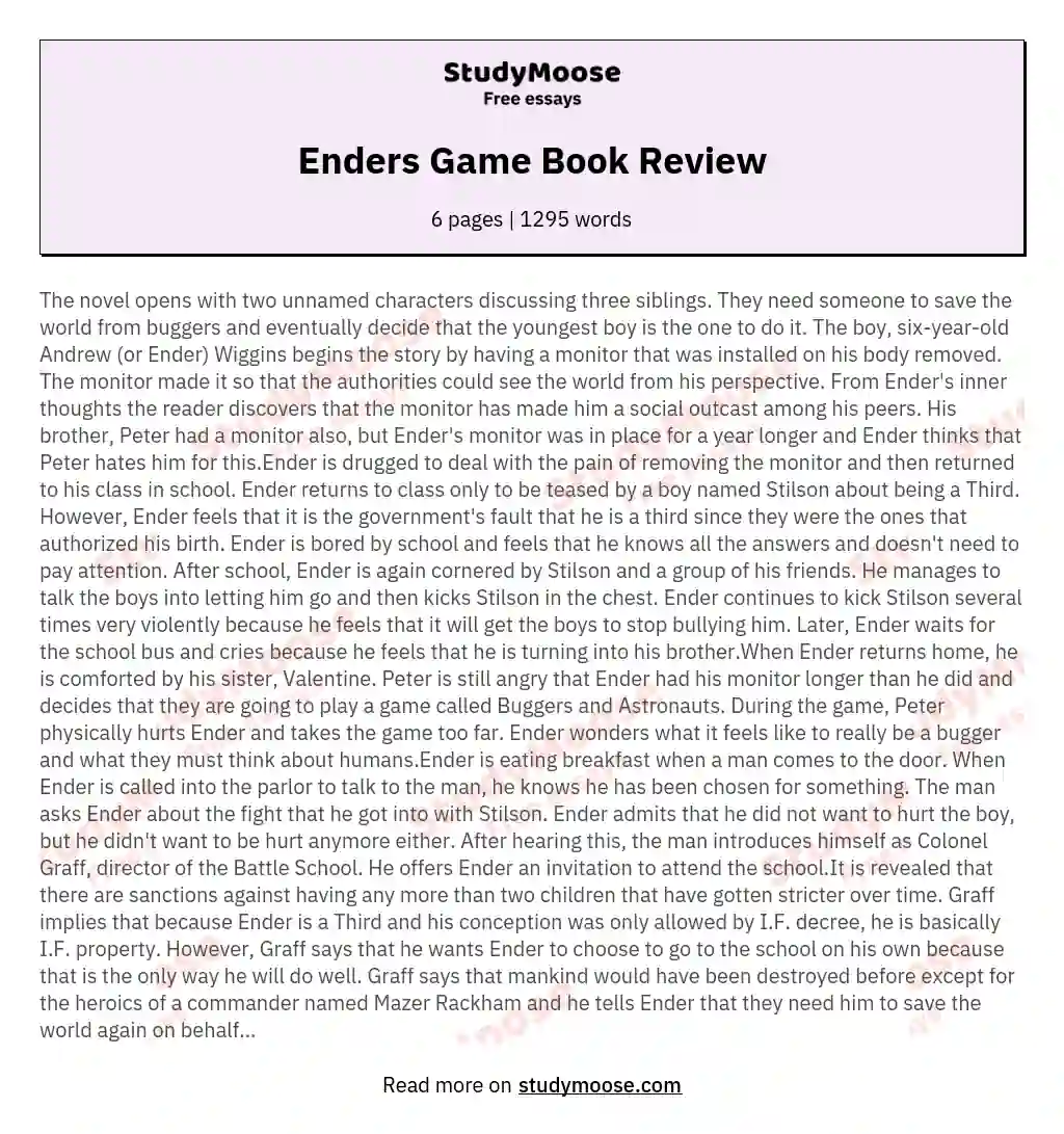 Enders Game Book Review essay