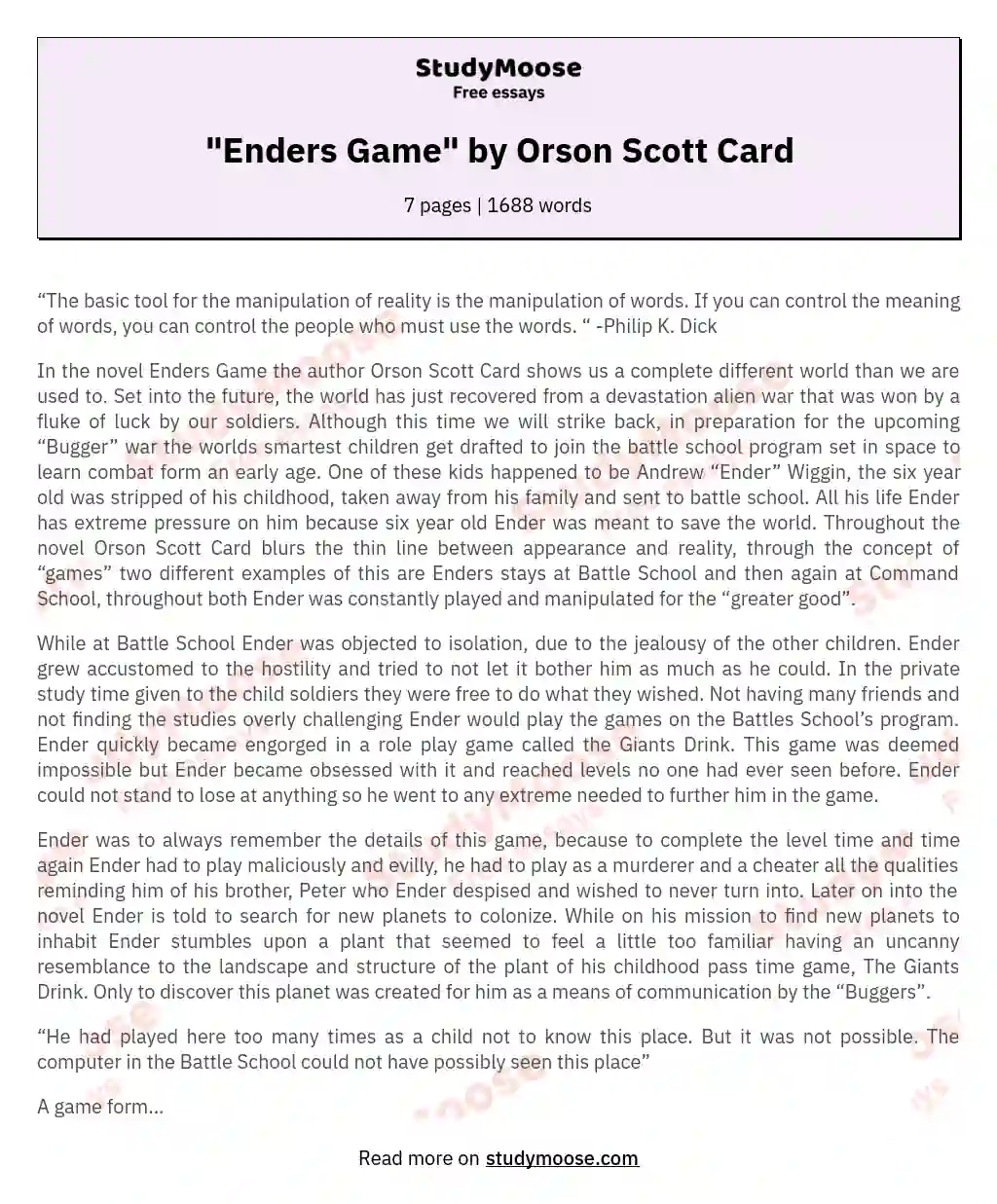 "Enders Game" by Orson Scott Card