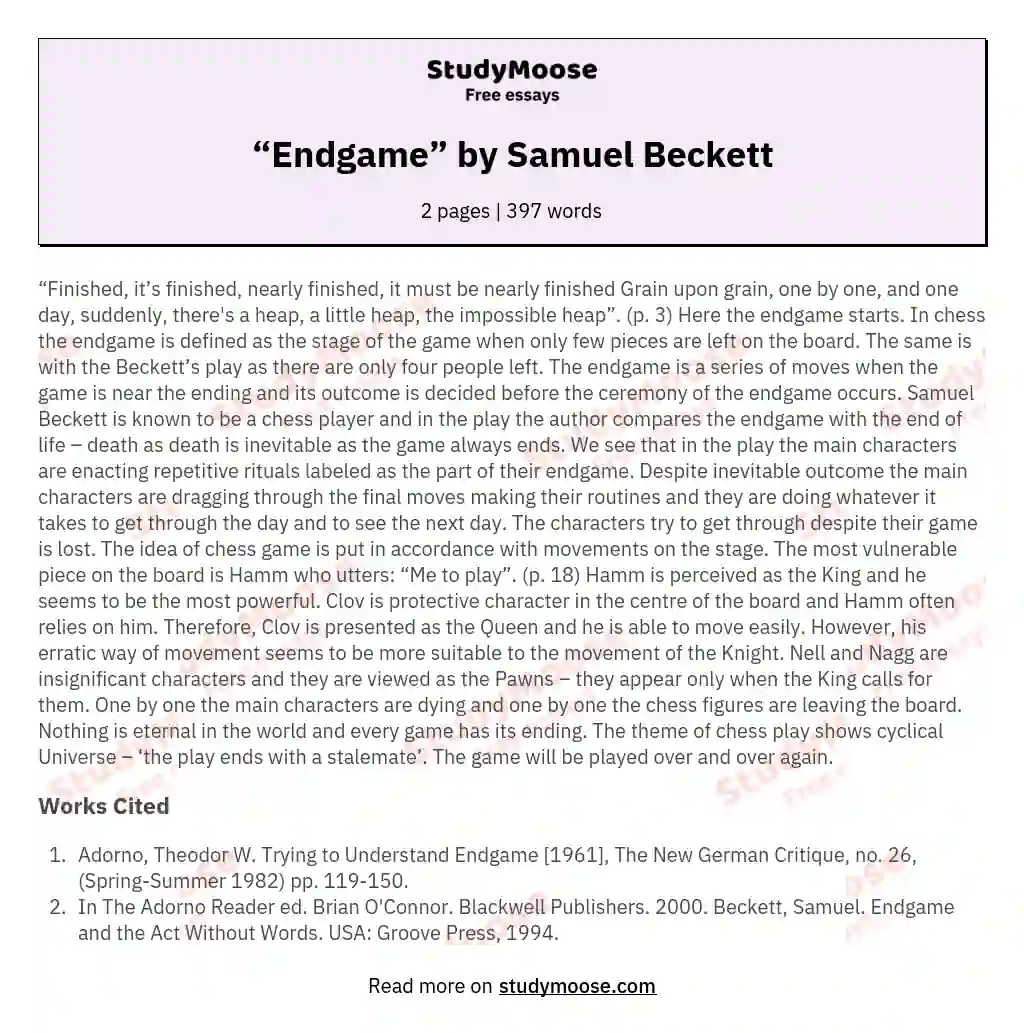 “Endgame” by Samuel Beckett essay