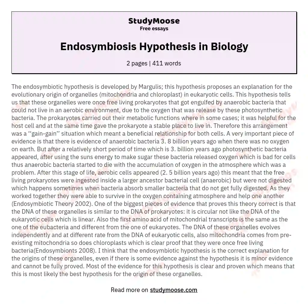 Endosymbiosis Hypothesis in Biology essay
