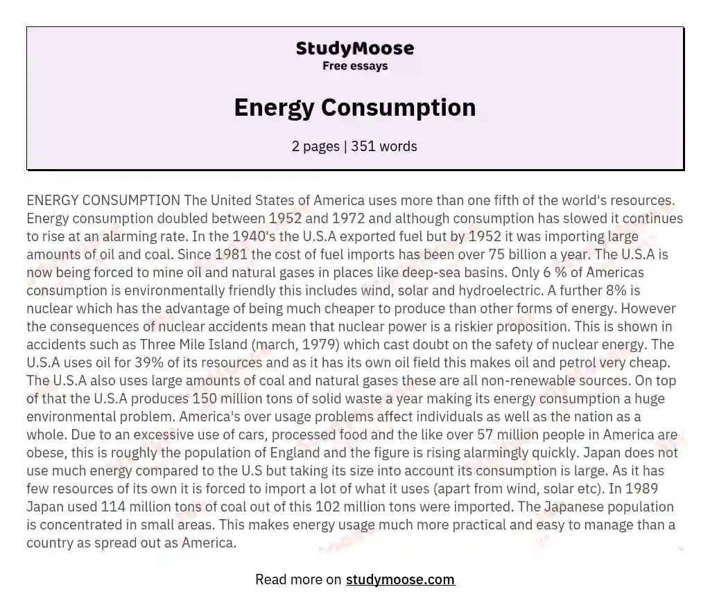 energy consumption essay