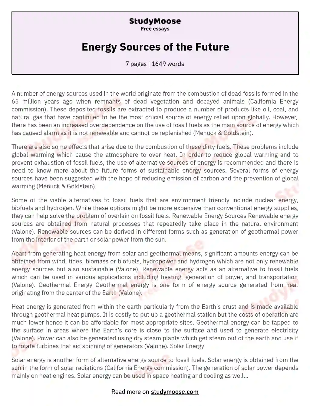 Energy Sources of the Future essay