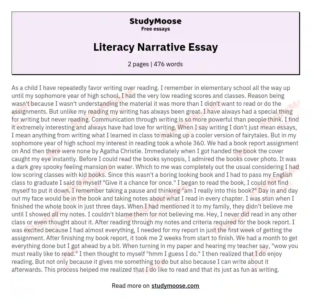 narrative essay on literacy