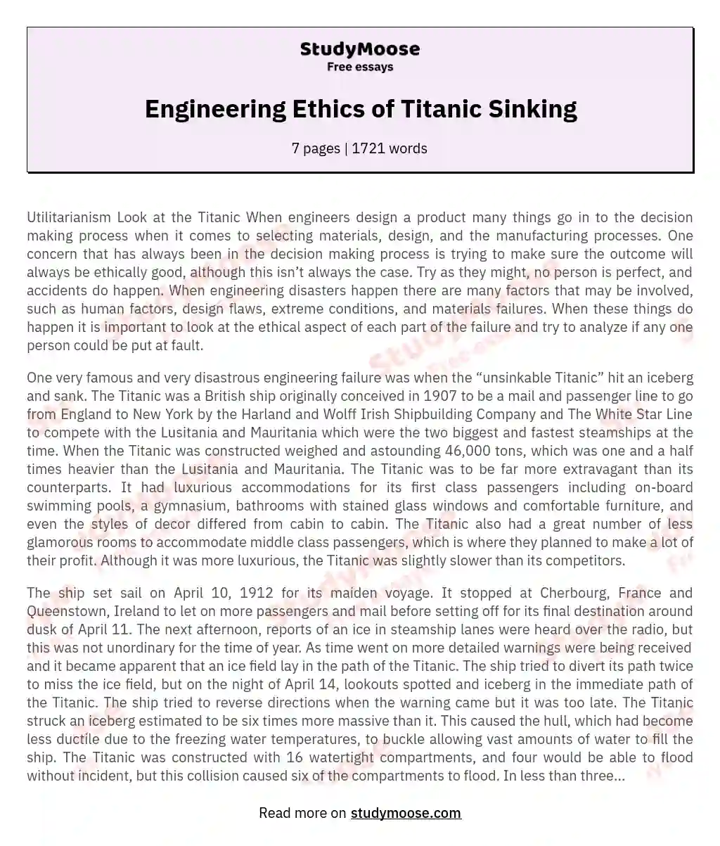 Engineering Ethics of Titanic Sinking