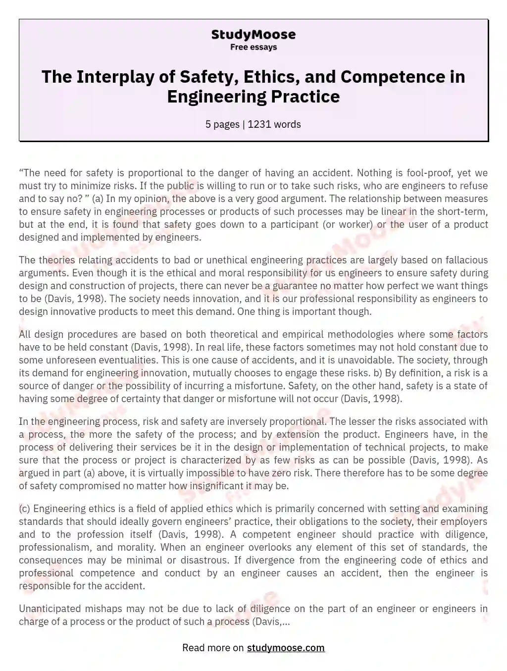 The Interplay of Safety, Ethics, and Competence in Engineering Practice essay