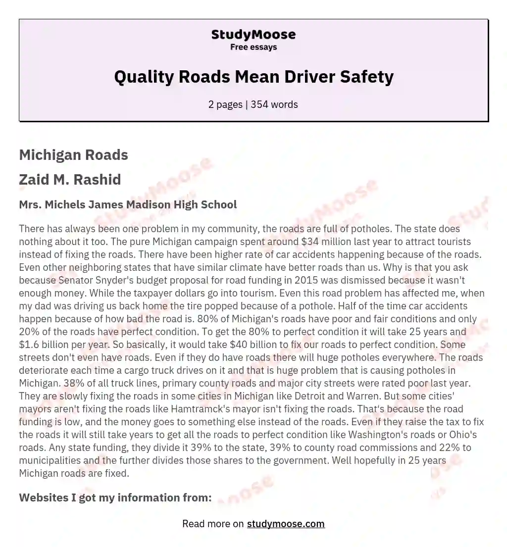 Quality Roads Mean Driver Safety