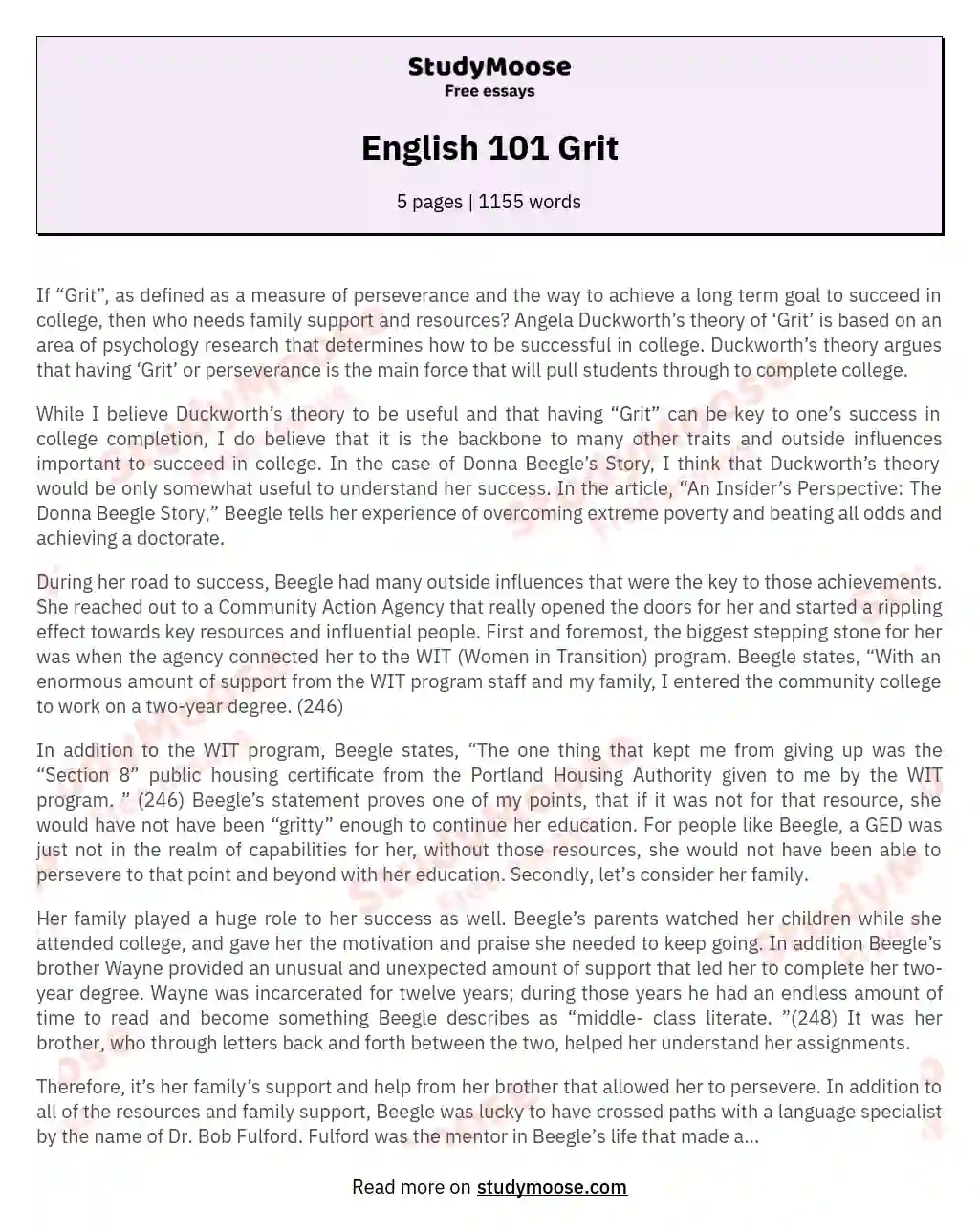 English 101 Grit essay