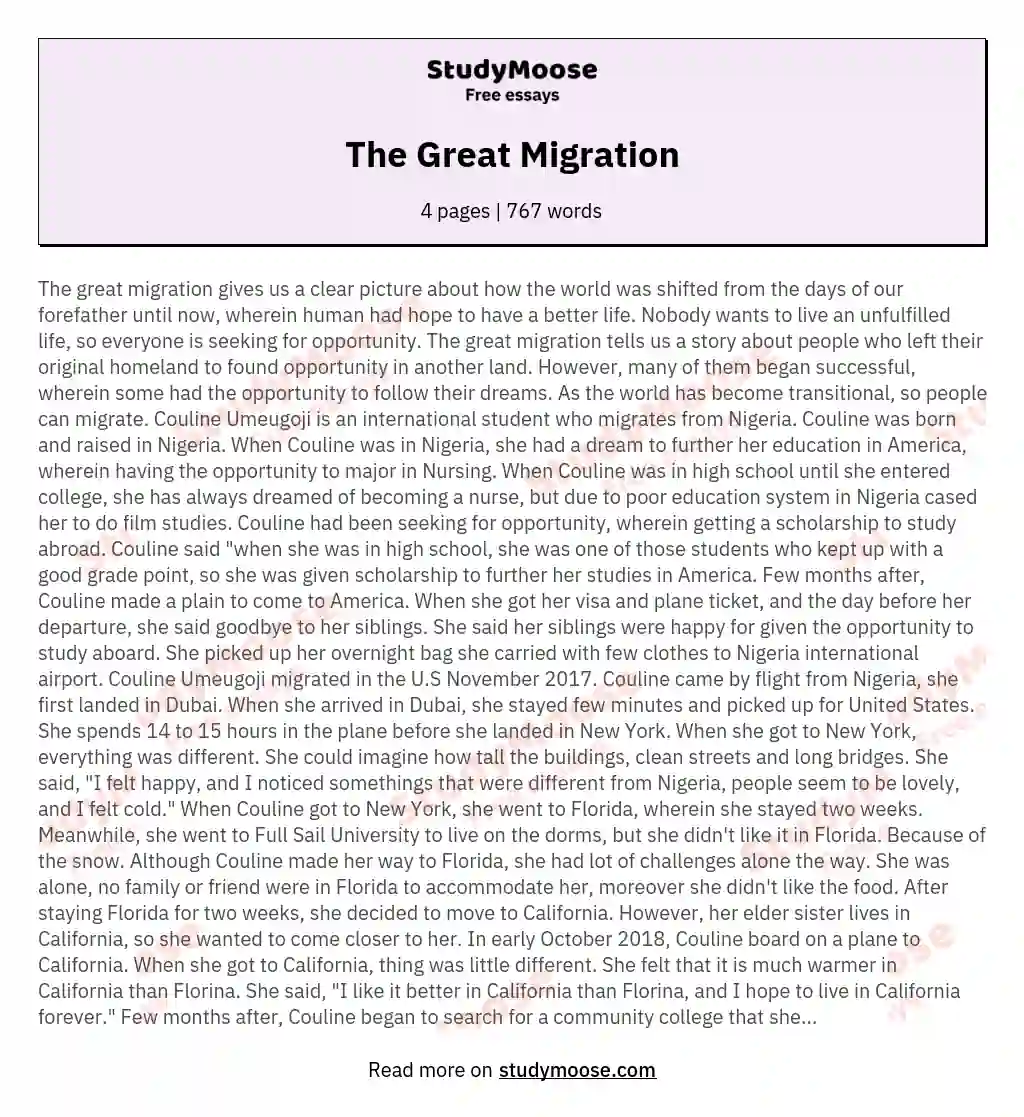The Great Migration essay