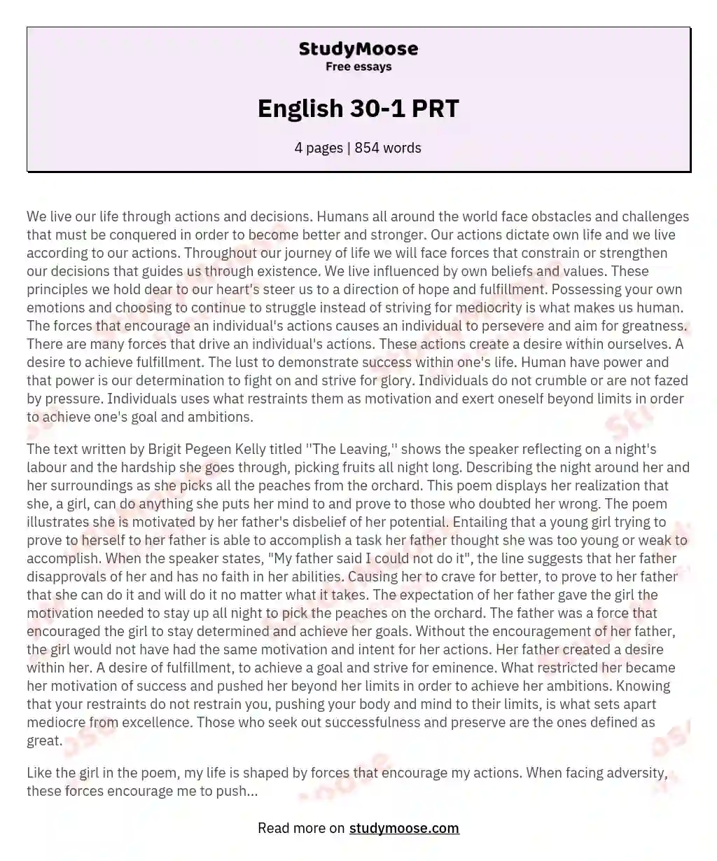English 30-1 PRT essay