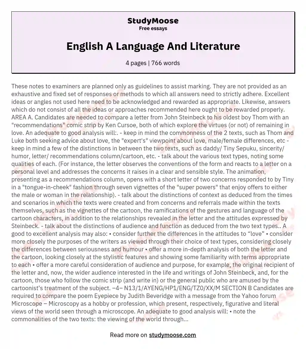 English A Language And Literature essay