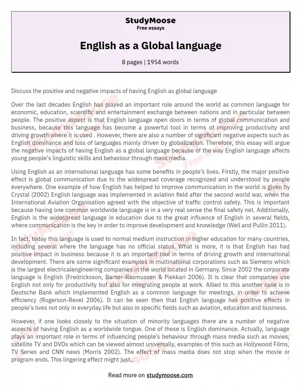 English as a Global language essay