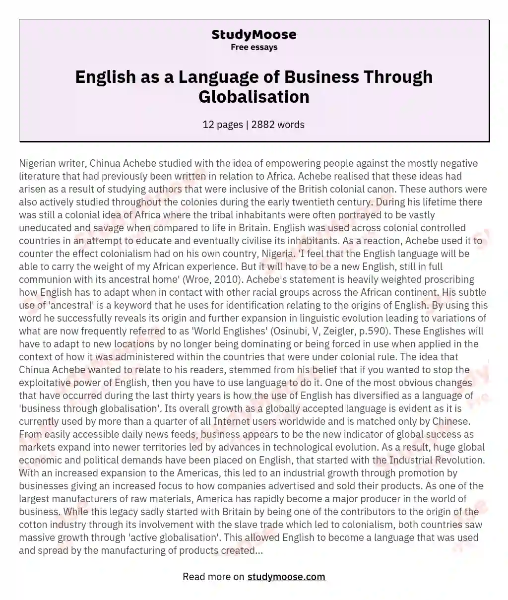 English as a Language of Business Through Globalisation essay