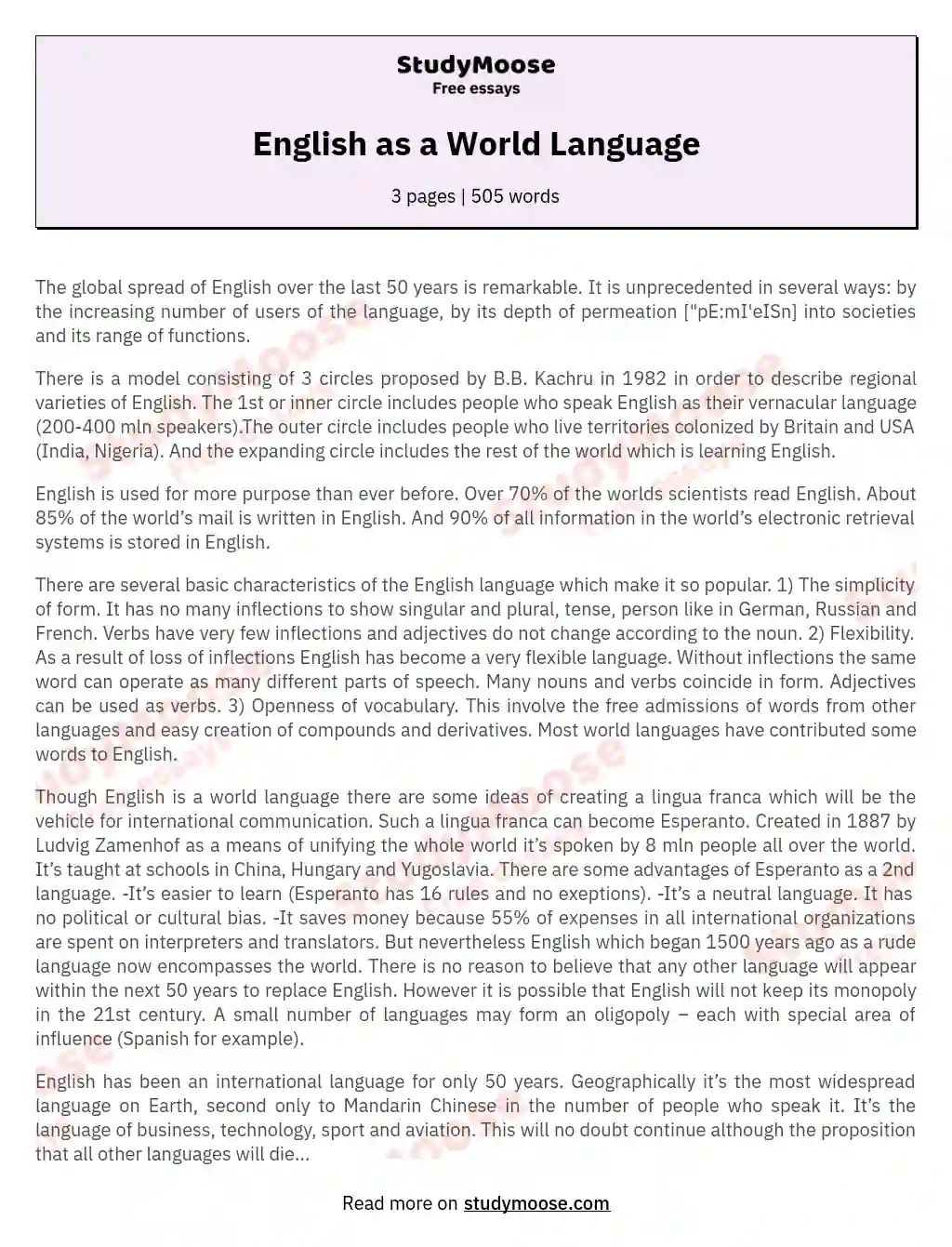 English as a World Language essay