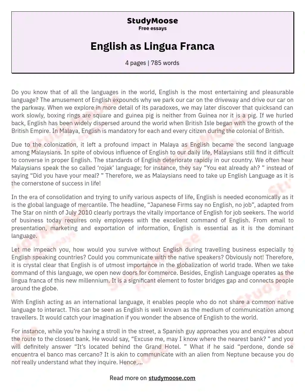 English as Lingua Franca essay