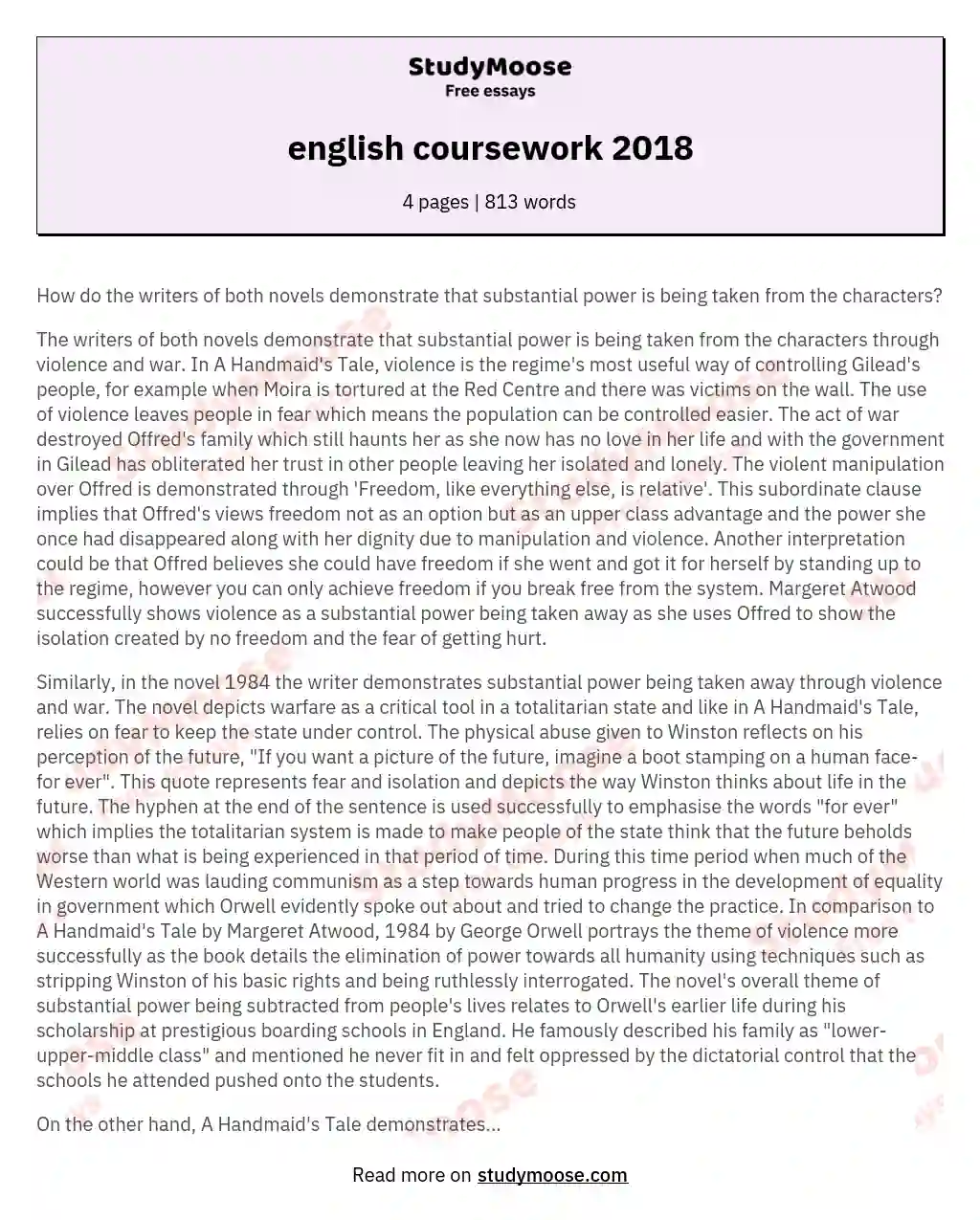 english coursework 2018 essay