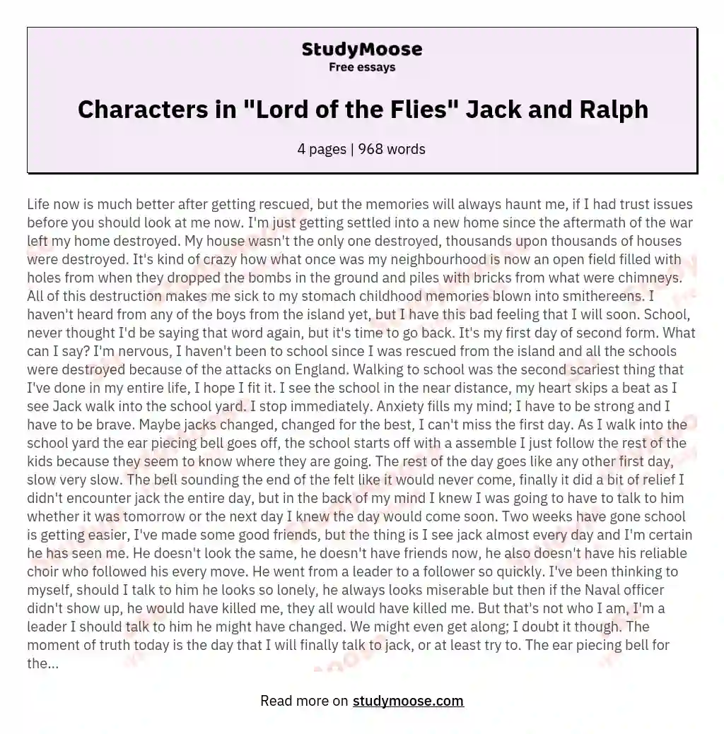 Characters in "Lord of the Flies" Jack and Ralph
