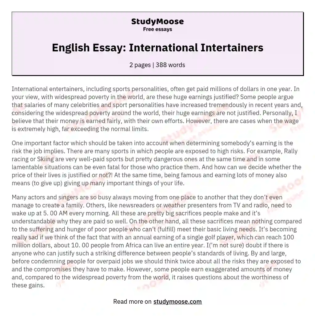 English Essay: International Intertainers essay