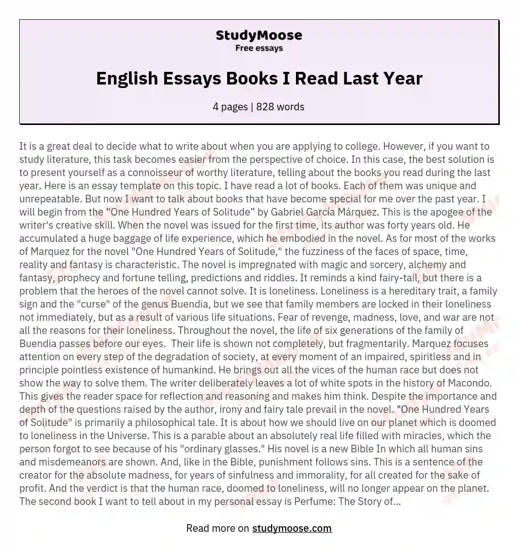 English Essays Books I Read Last Year essay