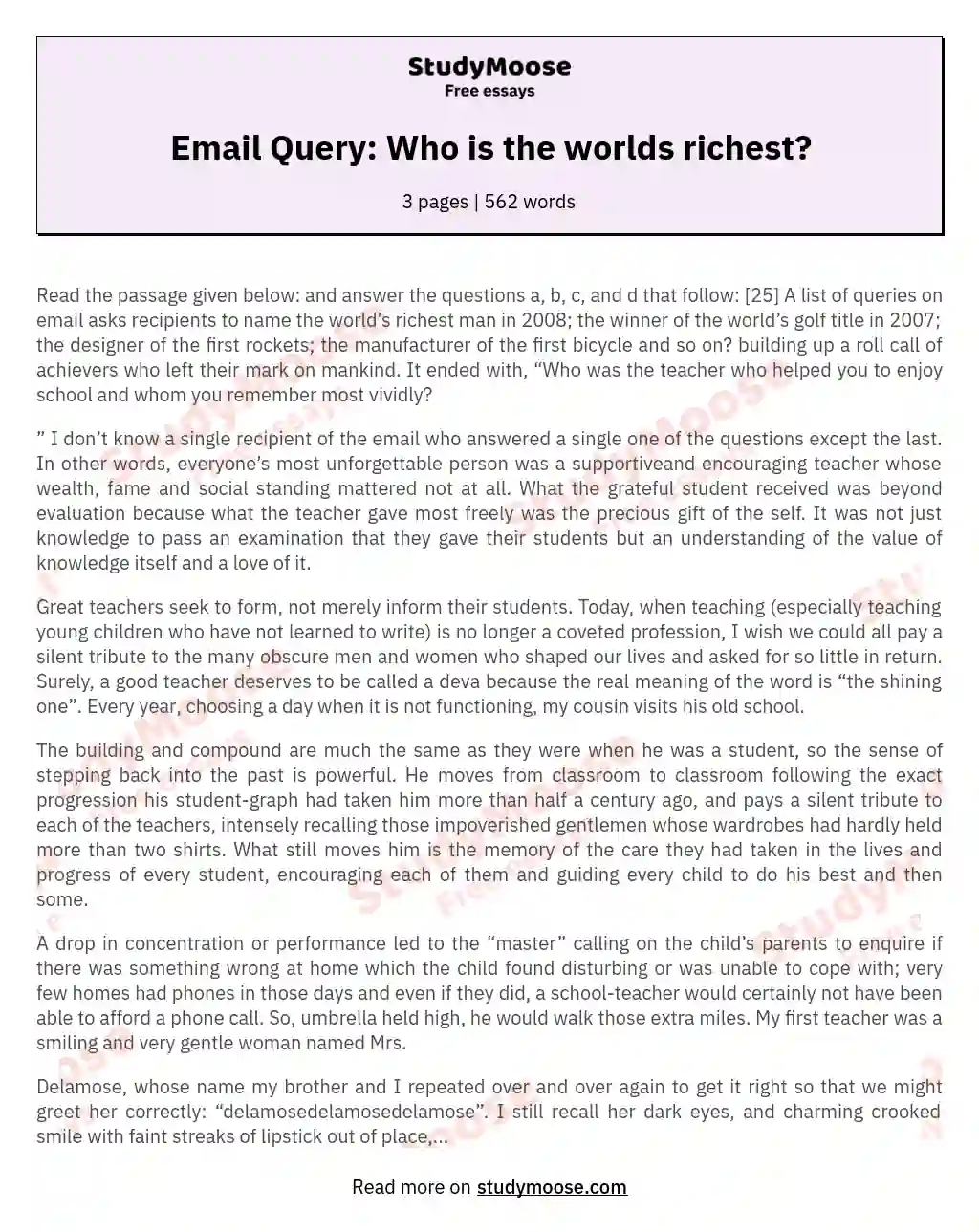 Email Query: Who is the worlds richest?